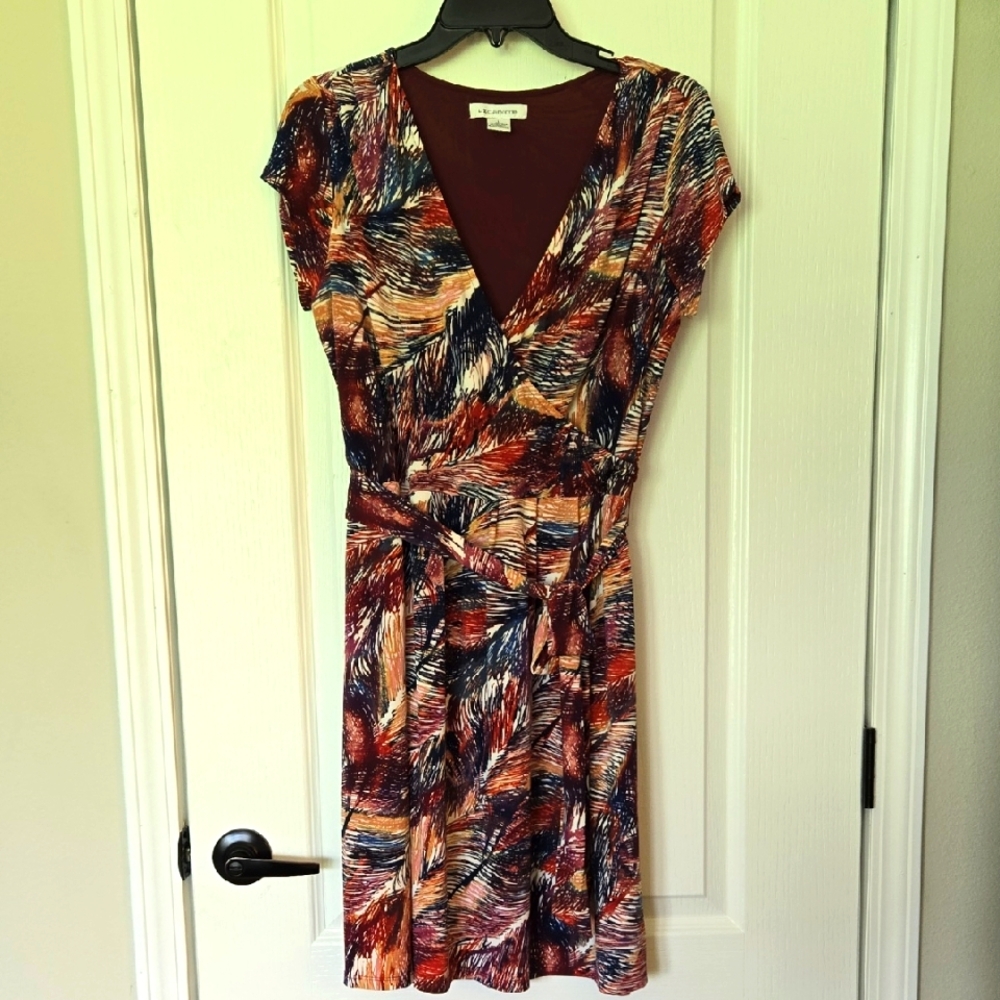 Liz Claiborne Red Orange Ruched‎ Wrap Midi Dress